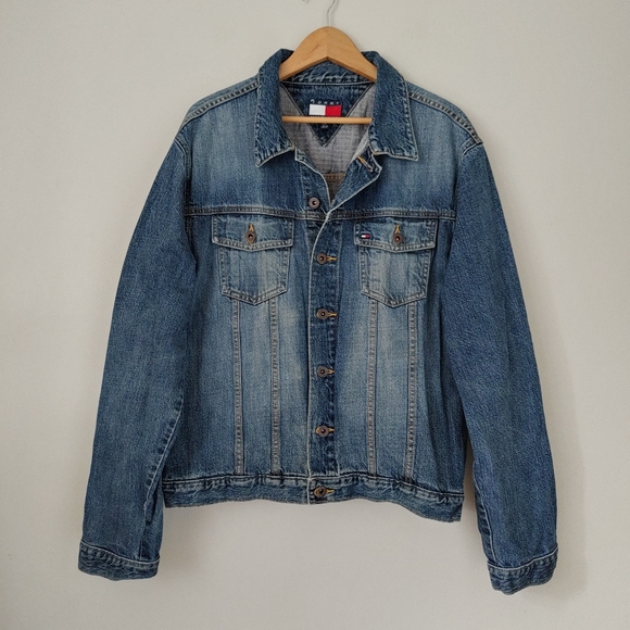 Vintage Tommy Hilfiger Trucker Jean Jacket Size Large Blue Denim - Picture 3 of 15